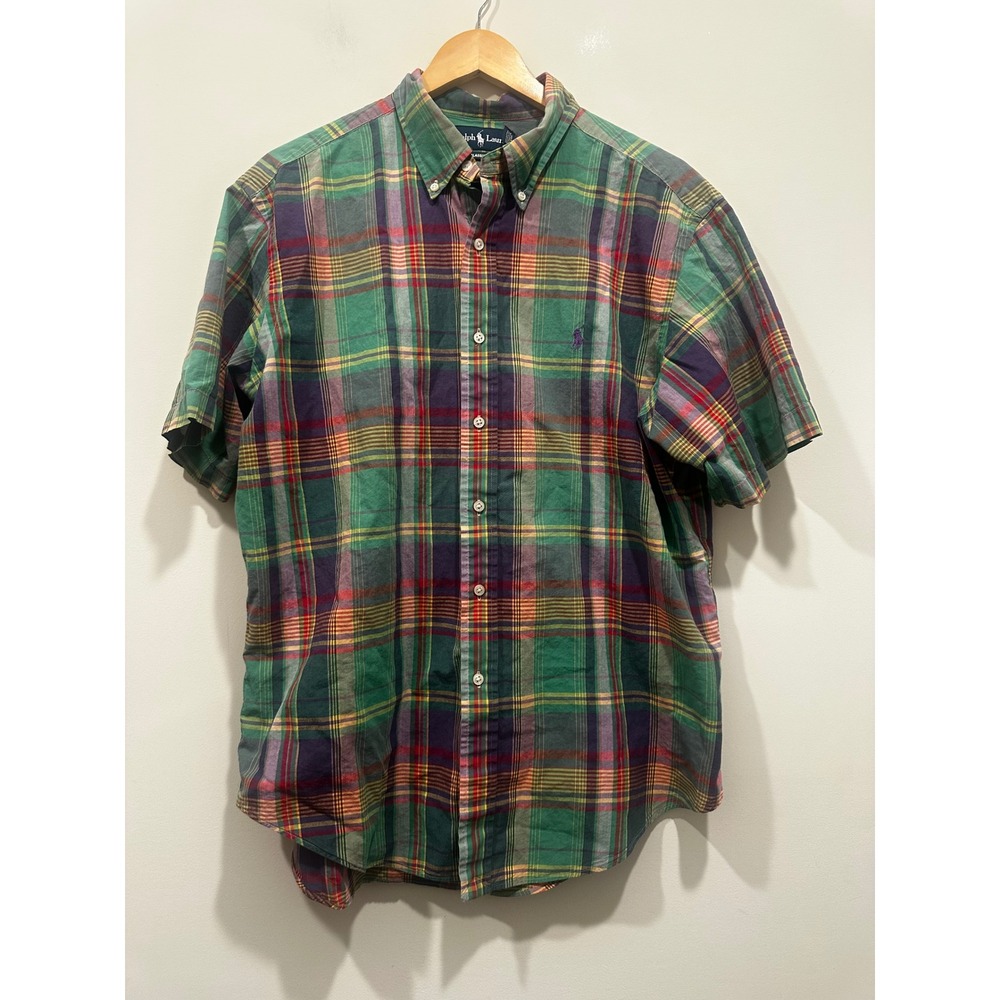 Polo Ralph Lauren Mens XL Classic Fit Plaid Short Sleeve Button Down Shirt Green